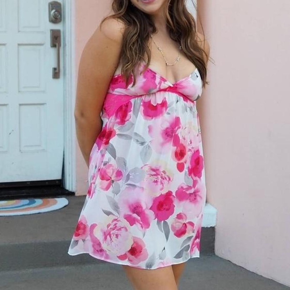 Floral Pink and White Dress
